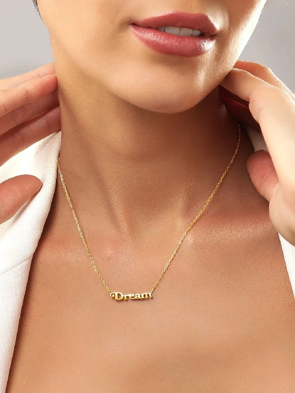 Must-Have Jewelry Pieces At Reduced Prices Rubans Voguish 18K Gold Plated Stainless Steel Waterproof Chain With "Dream" Word Pendant. Must-Have Jewelry Pieces At Reduced Prices Rubans Voguish 18K Gold Plated Stainless Steel Waterproof Chain With "Dream" Word Pendant.