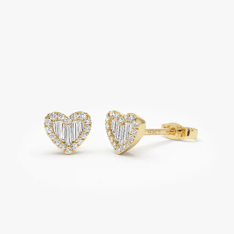 Celebrate With Sparkle – Jewelry Sale Now Live 14K Gold Mini Baguette Diamond Heart Studs Celebrate With Sparkle – Jewelry Sale Now Live 14K Gold Mini Baguette Diamond Heart Studs