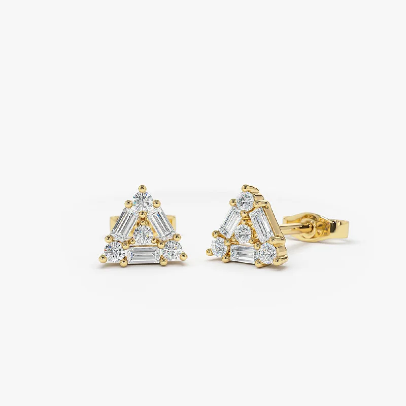 Don't Miss Out On Jaw-Dropping Jewelry Discounts 14k Triangle Shaped Round & Baguette Diamond Studs
