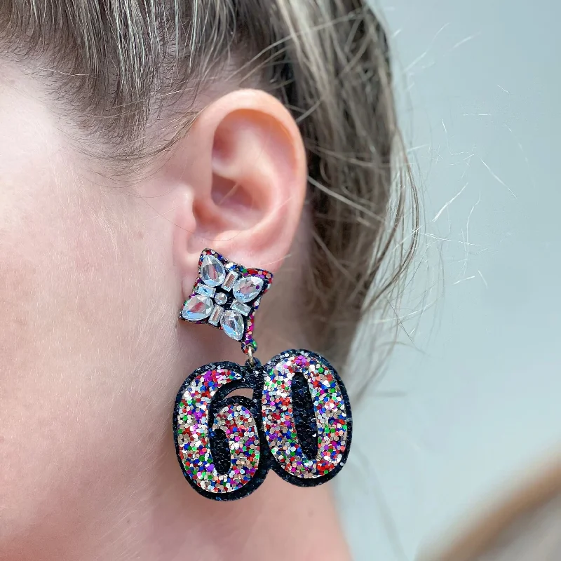 Limited Stock On Premium Jewelry At Low Prices 60th Birthday Glitter & Rhinestone Dangle Earrings Limited Stock On Premium Jewelry At Low Prices 60th Birthday Glitter & Rhinestone Dangle Earrings