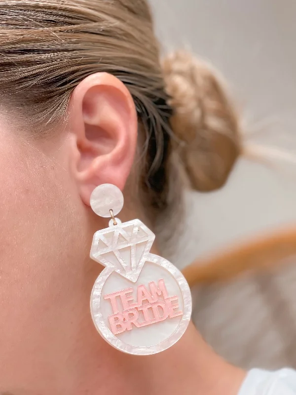 Elegant Jewelry Pieces At Unbelievable Prices Acrylic 'Team Bride' Ring Dangle Earrings Elegant Jewelry Pieces At Unbelievable Prices Acrylic 'Team Bride' Ring Dangle Earrings