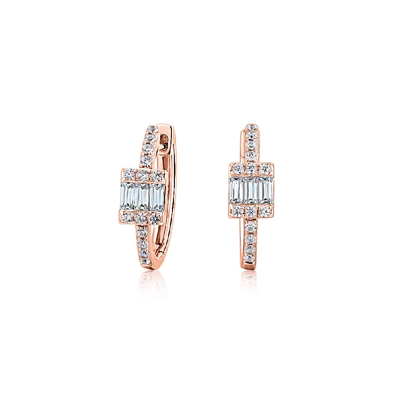 Make Every Moment Shine – Jewelry Discounts Available Baguette and Round Brilliant fancy earrings with 0.55 carats* of diamond simulants in 10 carat rose gold Make Every Moment Shine – Jewelry Discounts Available Baguette and Round Brilliant fancy earrings with 0.55 carats* of diamond simulants in 10 carat rose gold