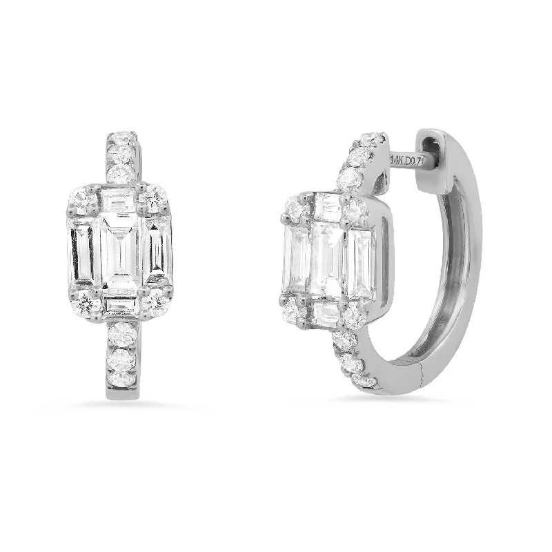 Delicate Crystal Jewelry For Sophisticated Charm Baguette Babe Diamond Huggie Hoop Earrings Delicate Crystal Jewelry For Sophisticated Charm Baguette Babe Diamond Huggie Hoop Earrings