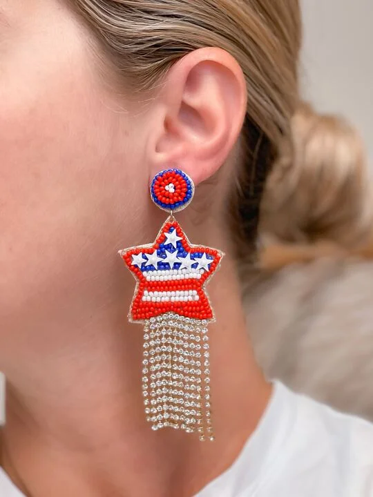 Limited-Time Offer On Premium Jewelry Collections Beaded USA Star Tassel Drop Earrings Limited-Time Offer On Premium Jewelry Collections Beaded USA Star Tassel Drop Earrings