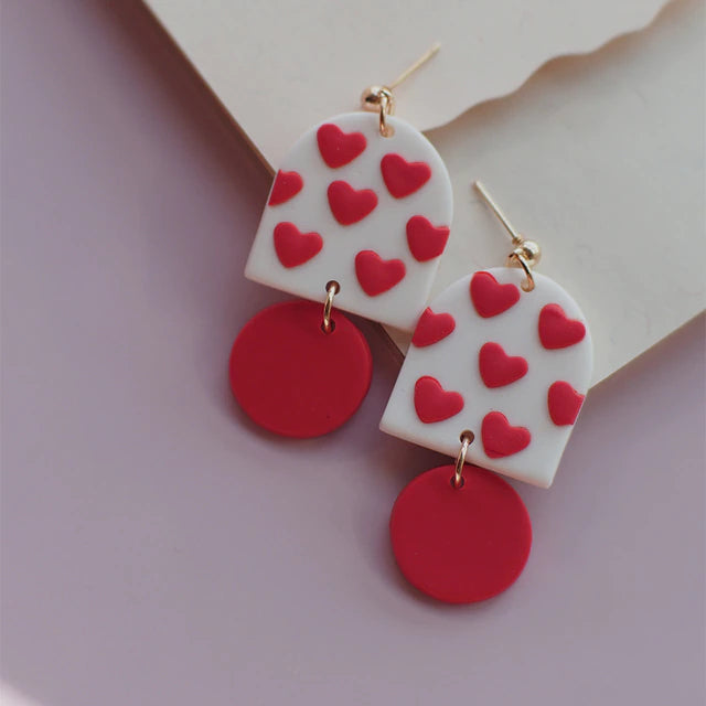 Discounted Jewelry For A Glamorous Look Beautiful Red and White Clay Heart Earrings