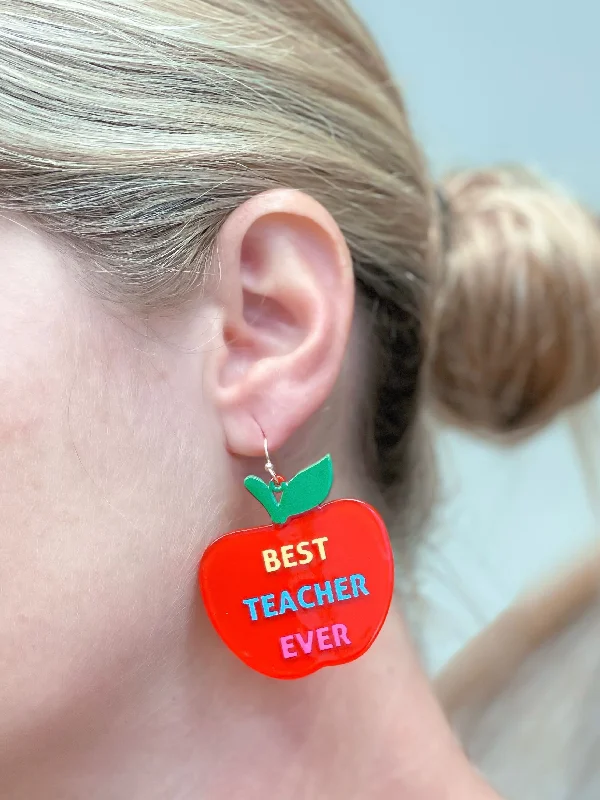 Trending Jewelry Now At Unbeatable Prices 'Best Teacher Ever' Apple Dangle Earrings