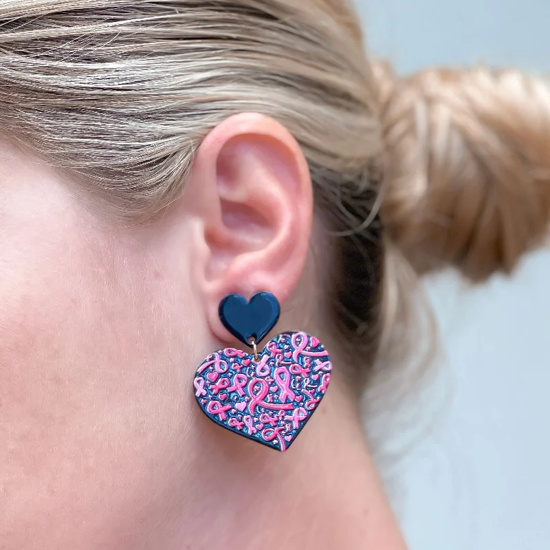 Chic And Stylish Jewelry At Exclusive Prices Black Heart Breast Cancer Ribbon Dangle Earrings