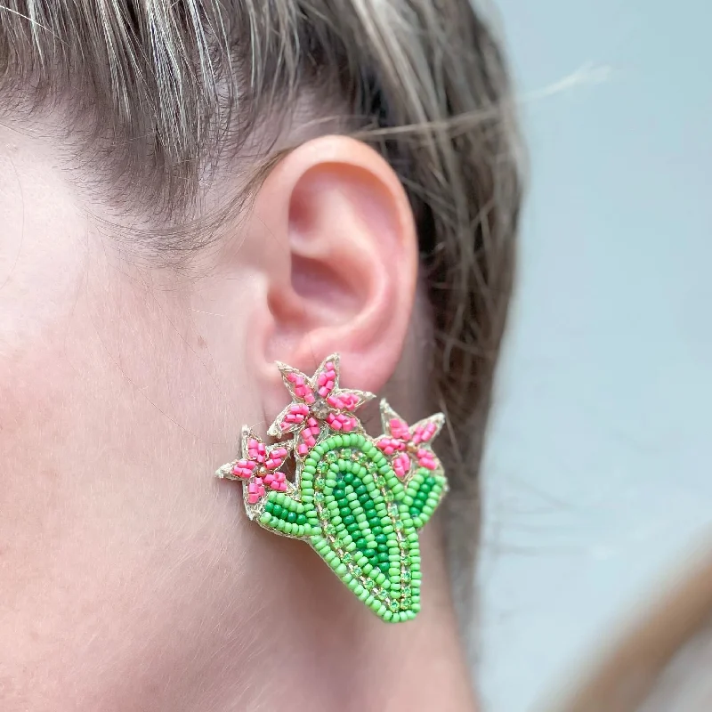 Premium Diamond Jewelry For Unforgettable Moments Blooming Cactus Beaded Dangle Earrings Premium Diamond Jewelry For Unforgettable Moments Blooming Cactus Beaded Dangle Earrings