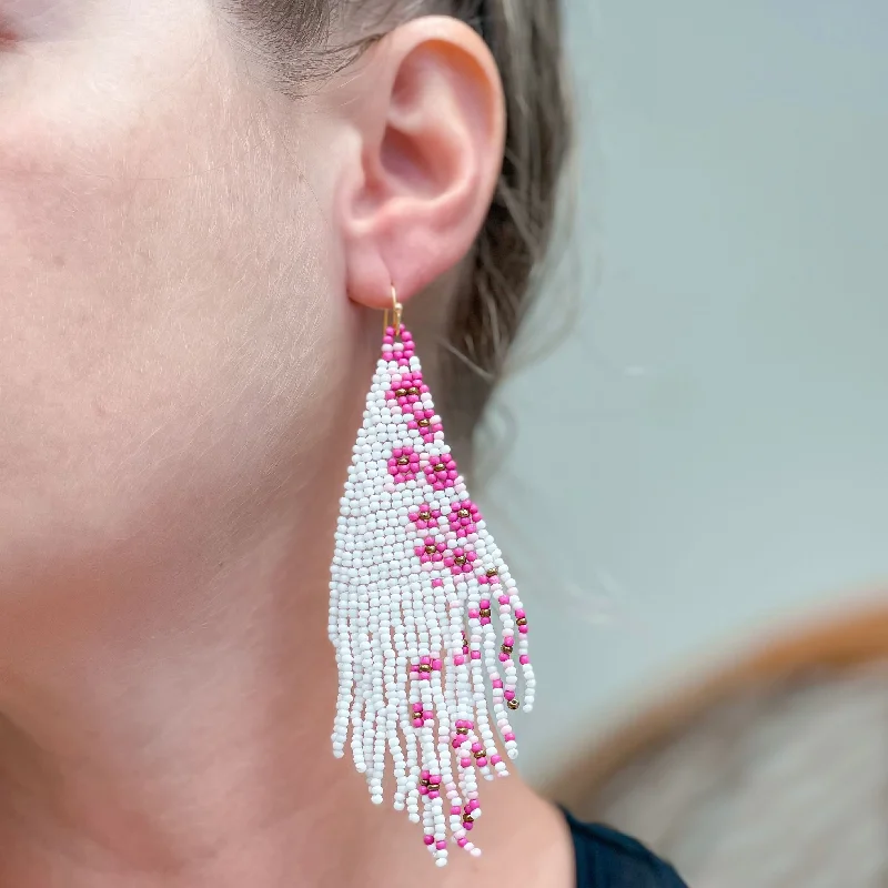 Luxury Handcrafted Jewelry For Elegant Looks Cherry Blossom Curtain Dangle Seed Bead Earrings Luxury Handcrafted Jewelry For Elegant Looks Cherry Blossom Curtain Dangle Seed Bead Earrings