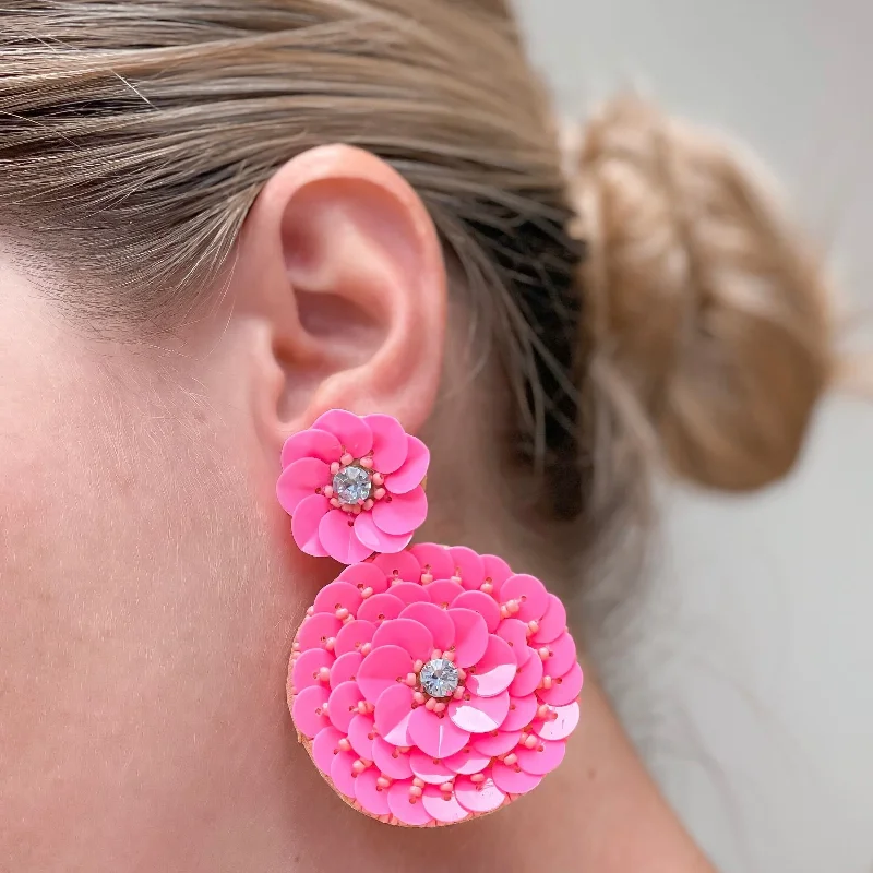Grab Exquisite Jewelry At The Lowest Prices Pink Sequin Flower Drop Earrings
