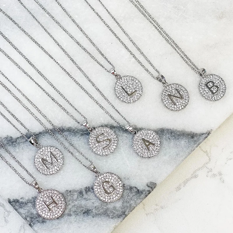 Stunning Statement Jewelry, Unbeatable Discounts Cubic Zirconia Initial Disc Pendant Necklaces - White Gold Stunning Statement Jewelry, Unbeatable Discounts Cubic Zirconia Initial Disc Pendant Necklaces - White Gold