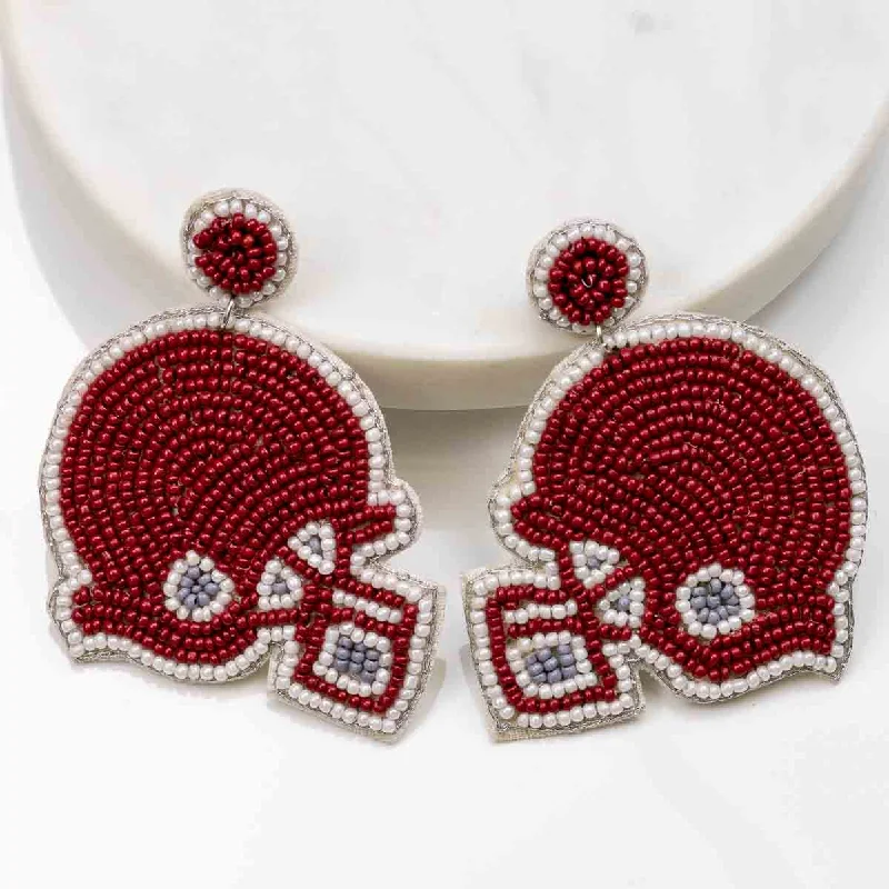 Exclusive Jewelry Bundles At Discounted Prices Football Helmet Beaded Earrings Crimson/White 2.5" Exclusive Jewelry Bundles At Discounted Prices Football Helmet Beaded Earrings Crimson/White 2.5"