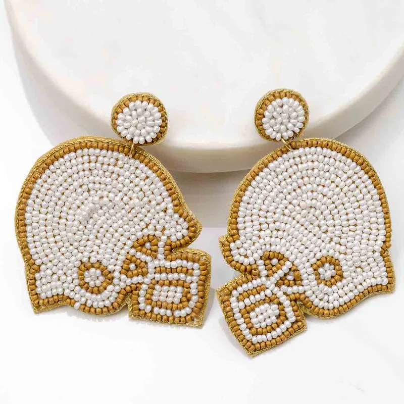 Unique Jewelry Designs Now At Discounted Rates Football Helmet Beaded Earrings White/Gold 2.5" Unique Jewelry Designs Now At Discounted Rates Football Helmet Beaded Earrings White/Gold 2.5"