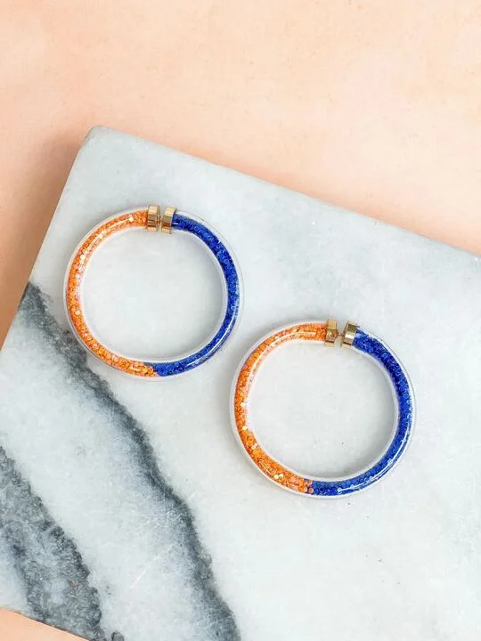 Personalized Jewelry Sale – Meaningful Gifts At Great Prices Game Day Jelly Tube Hoop Earrings - Blue & Orange Personalized Jewelry Sale – Meaningful Gifts At Great Prices Game Day Jelly Tube Hoop Earrings - Blue & Orange