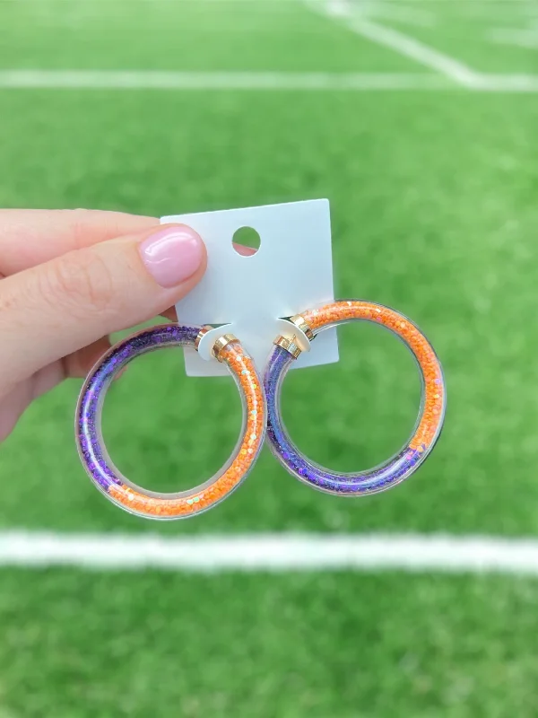 Affordable Luxury Jewelry For Every Occasion Game Day Jelly Tube Hoop Earrings - Purple & Orange Affordable Luxury Jewelry For Every Occasion Game Day Jelly Tube Hoop Earrings - Purple & Orange