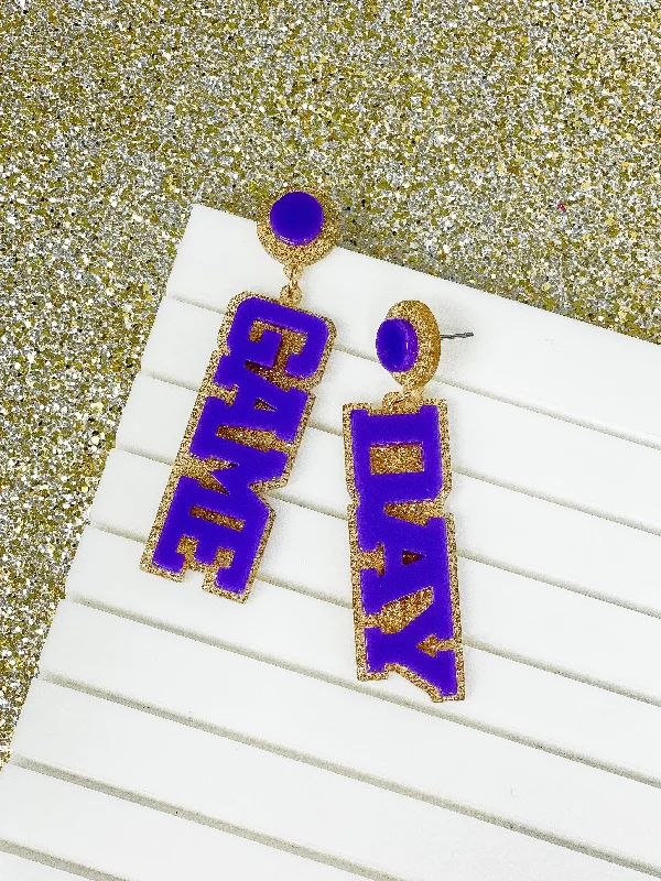Shop Stylish Jewelry Now And Save Big 'Game Day' Statement Dangle Earrings - Gold & Purple