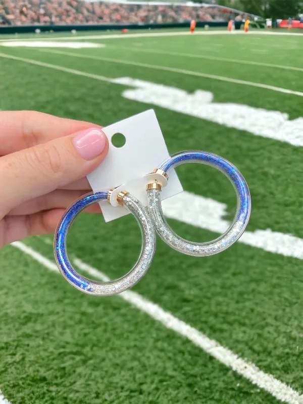 Discounted Jewelry For A Glamorous Look Game Day Jelly Tube Hoop Earrings - Blue & Silver Discounted Jewelry For A Glamorous Look Game Day Jelly Tube Hoop Earrings - Blue & Silver