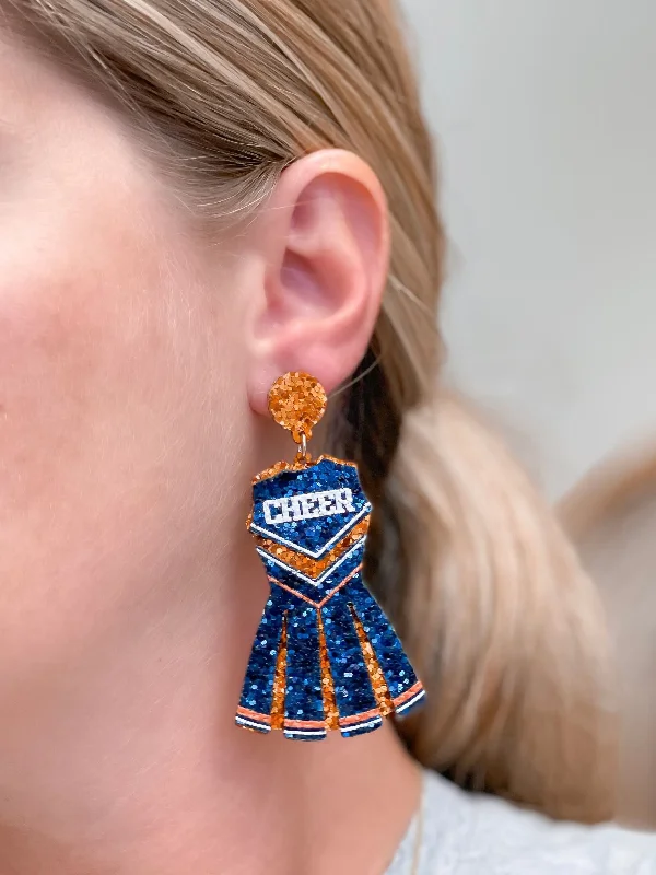 Handcrafted Jewelry Sale – Unique Designs At Low Prices Glitter Cheerleader Dress Dangle Earrings - Navy & Orange Handcrafted Jewelry Sale – Unique Designs At Low Prices Glitter Cheerleader Dress Dangle Earrings - Navy & Orange