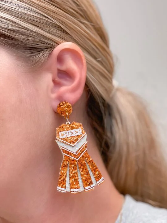 Huge Savings On Timeless Jewelry Collections Glitter Cheerleader Dress Dangle Earrings - Orange & White Huge Savings On Timeless Jewelry Collections Glitter Cheerleader Dress Dangle Earrings - Orange & White