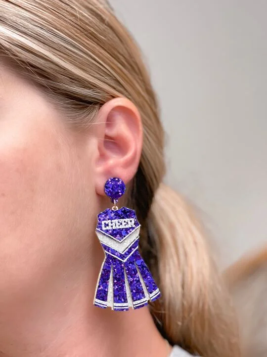 Elegant Jewelry, Exclusive Prices – Shop Now Glitter Cheerleader Dress Dangle Earrings - Purple & White