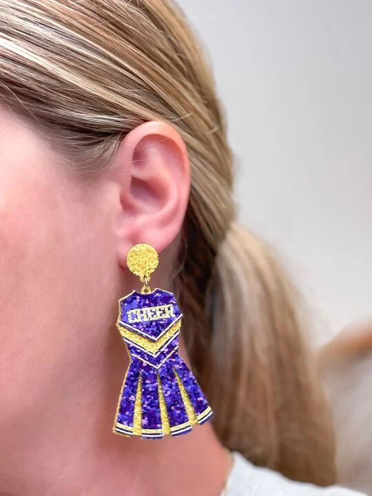 Flash Sale On Stunning Jewelry – Don't Miss Out Glitter Cheerleader Dress Dangle Earrings - Yellow & Purple Flash Sale On Stunning Jewelry – Don't Miss Out Glitter Cheerleader Dress Dangle Earrings - Yellow & Purple