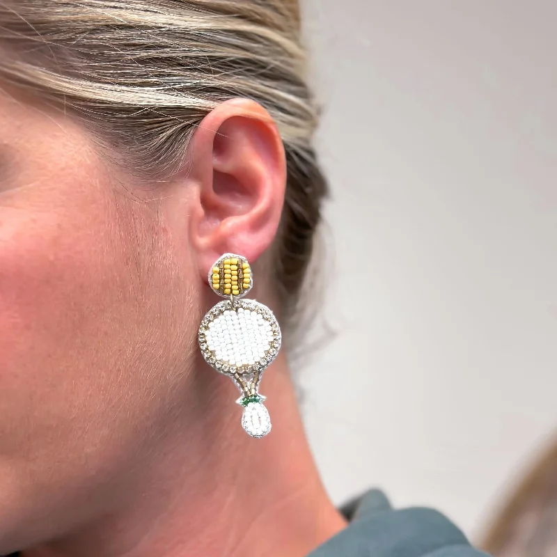 Premium Jewelry, Premium Discounts – Act Fast Glitzy Beaded Tennis Racket Dangle Earrings Premium Jewelry, Premium Discounts – Act Fast Glitzy Beaded Tennis Racket Dangle Earrings