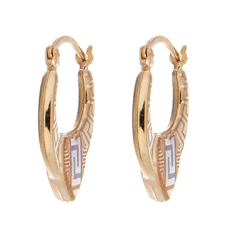 Classic And Modern Jewelry Styles On Sale Gold Greek Key Tri-Tone Hoops