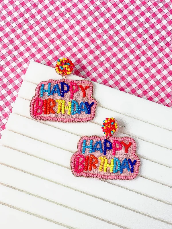 Personalized Engraved Jewelry For Meaningful Gifts 'Happy Birthday' Seed Bead Embroidered Dangle Earrings Personalized Engraved Jewelry For Meaningful Gifts 'Happy Birthday' Seed Bead Embroidered Dangle Earrings