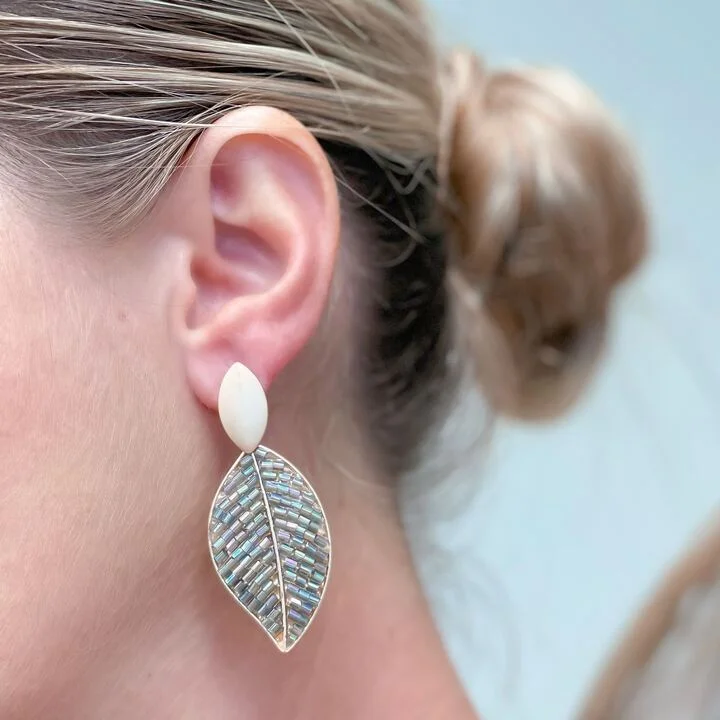 Versatile Layering Jewelry For Effortless Chic Iridescent Bead Gold Leaf Drop Earrings Versatile Layering Jewelry For Effortless Chic Iridescent Bead Gold Leaf Drop Earrings