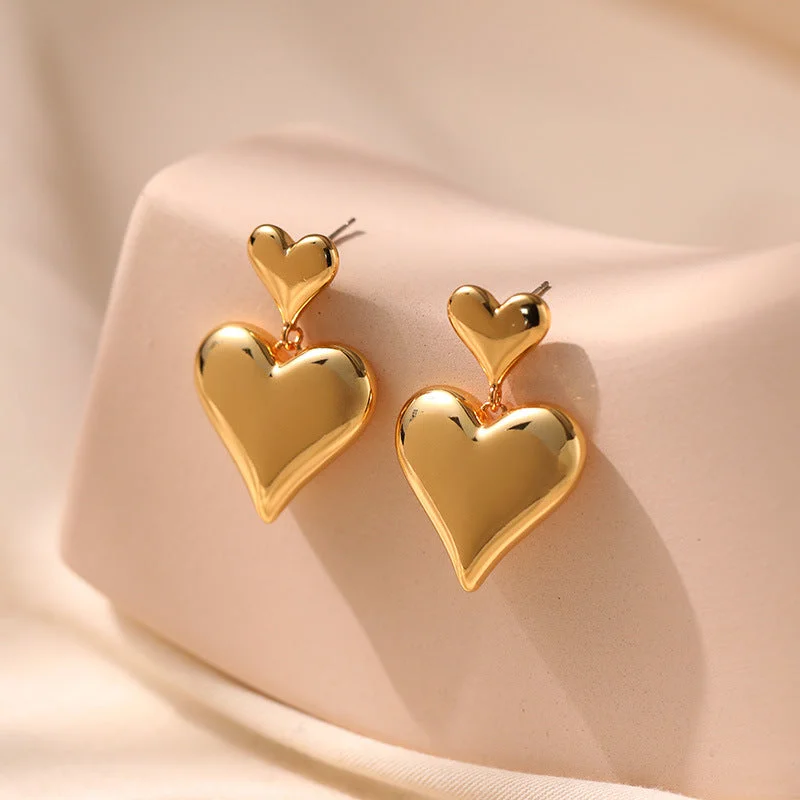 Exclusive Online Jewelry Sale – Don't Wait Gold Heart Drop Earrings jlt11758