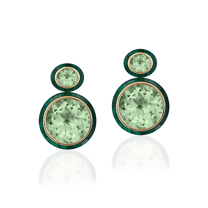Modern Statement Jewelry For Bold Styling Limited Edition Round Prisiolite & Malachite Drop Earrings Modern Statement Jewelry For Bold Styling Limited Edition Round Prisiolite & Malachite Drop Earrings