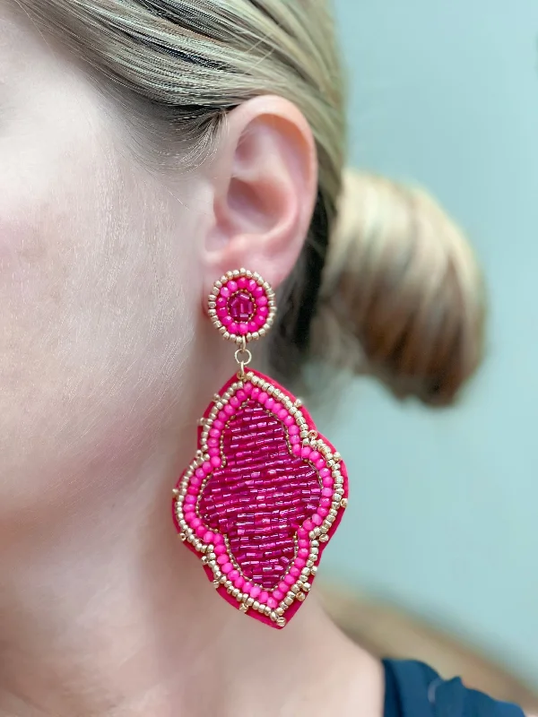 Sparkle More For Less – Jewelry Sale Happening Now Moroccan Beaded Dangle Earrings - Fuchsia Sparkle More For Less – Jewelry Sale Happening Now Moroccan Beaded Dangle Earrings - Fuchsia