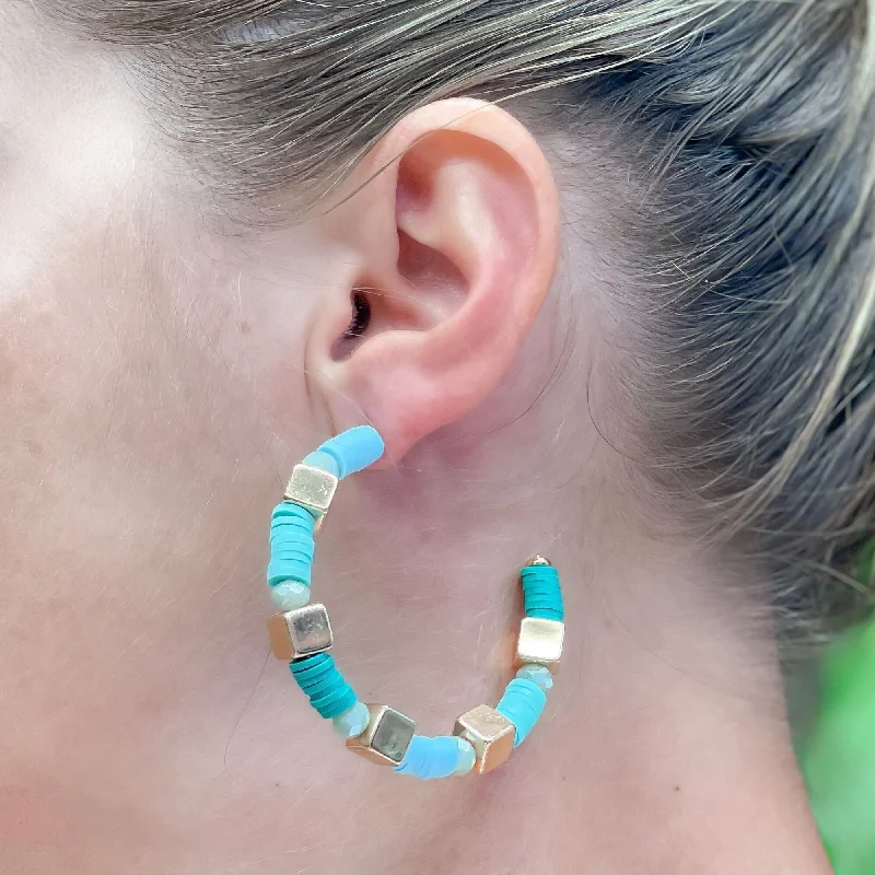 Last Chance To Grab Your Favorite Jewelry At A Discount Multi Shape Bead Hoop Earrings - Blue Last Chance To Grab Your Favorite Jewelry At A Discount Multi Shape Bead Hoop Earrings - Blue
