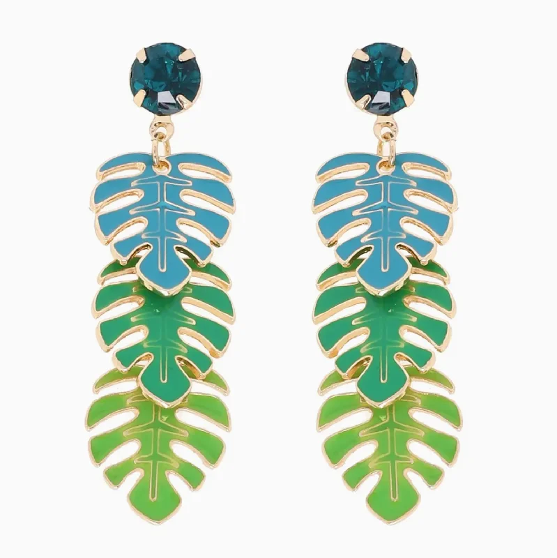 Glamorous Jewelry, Glamorous Deals – Shop Now Ombre Monstera Enamel Drop Earrings