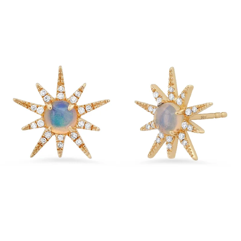 Waterproof Stainless Steel Jewelry For Lasting Beauty Opal & Diamond Super Starburst Earrings Waterproof Stainless Steel Jewelry For Lasting Beauty Opal & Diamond Super Starburst Earrings