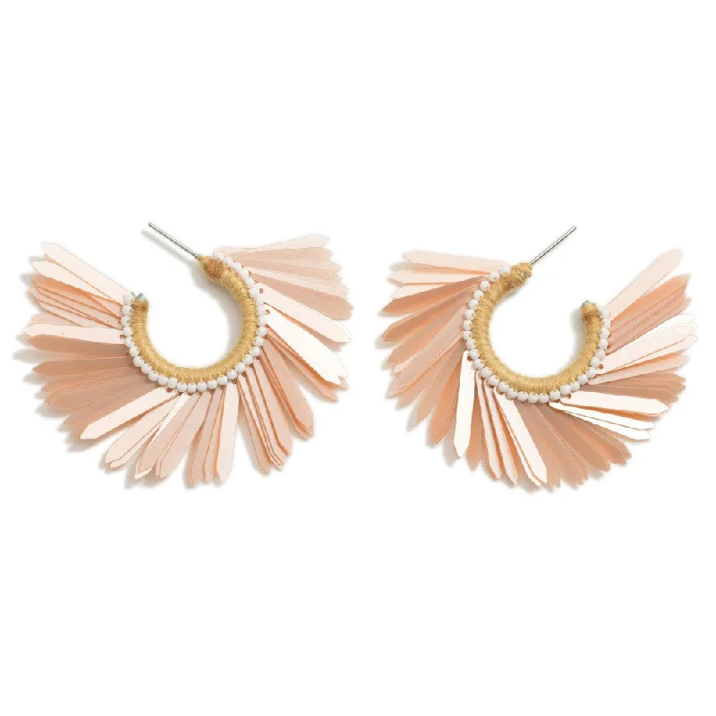 The Perfect Jewelry Piece At The Perfect Discount PALE PINK FEATHERED HOOP EARRINGS
