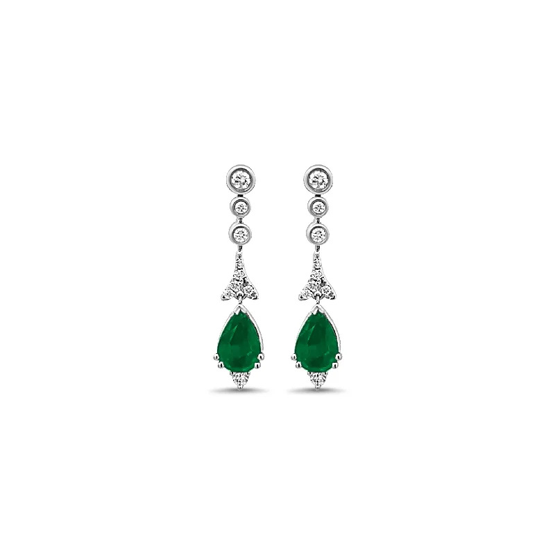 Discounted Jewelry For A Glamorous Look Pear Shaped Emerald and Diamond Drop Earrings