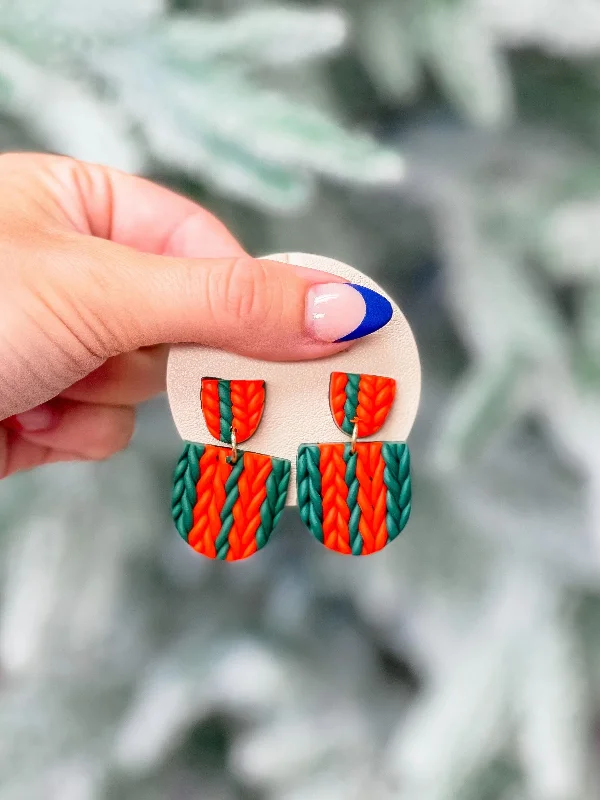 Jewelry Clearance Sale – Final Reductions Red & Green Knit Clay Dangle Earrings