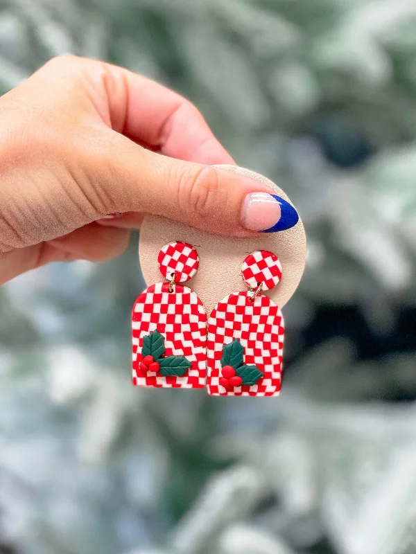 Gorgeous Jewelry, Limited-Time Savings Red & White Checkered Clay Dangle Earrings
