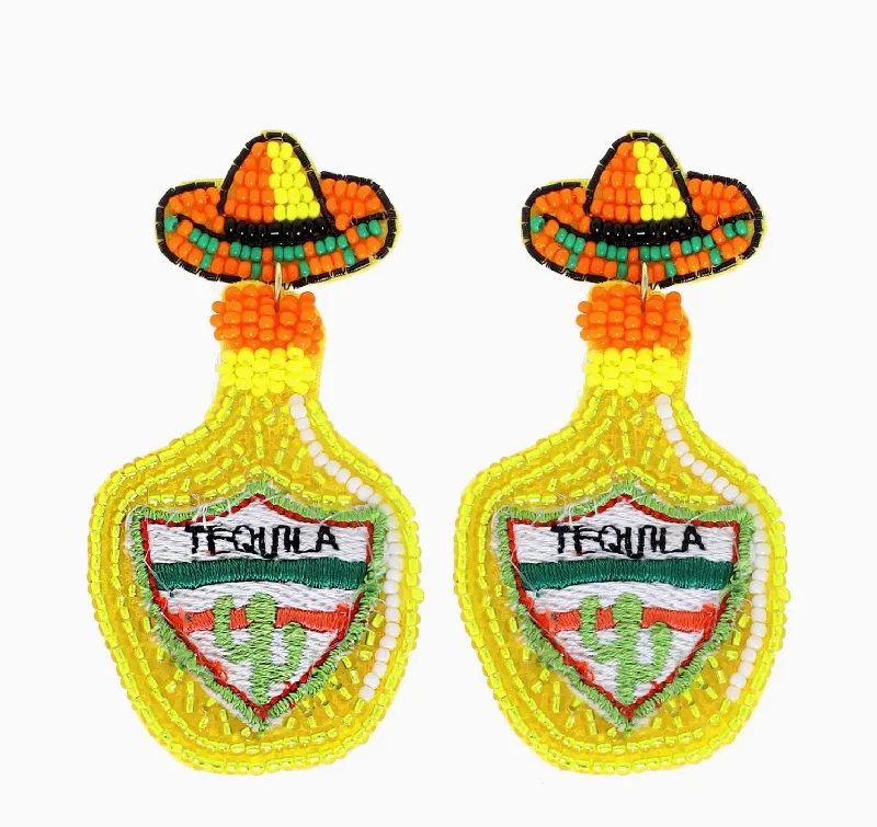 Timeless Elegance Now At Special Discounts Seed Beaded Tequila Bottle w/ Sombrero Dangle Earrings Timeless Elegance Now At Special Discounts Seed Beaded Tequila Bottle w/ Sombrero Dangle Earrings
