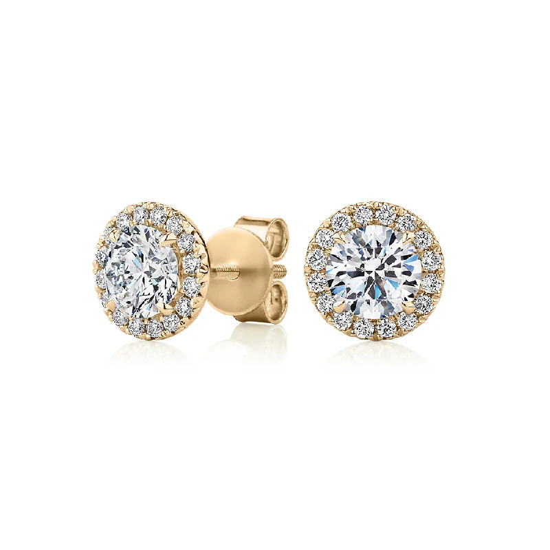 Flash Sale On Exquisite Jewelry – Don't Miss Out Signature Simulant Diamond 1.67 carat* TW round brilliant halo earrings in 10 carat yellow gold Flash Sale On Exquisite Jewelry – Don't Miss Out Signature Simulant Diamond 1.67 carat* TW round brilliant halo earrings in 10 carat yellow gold