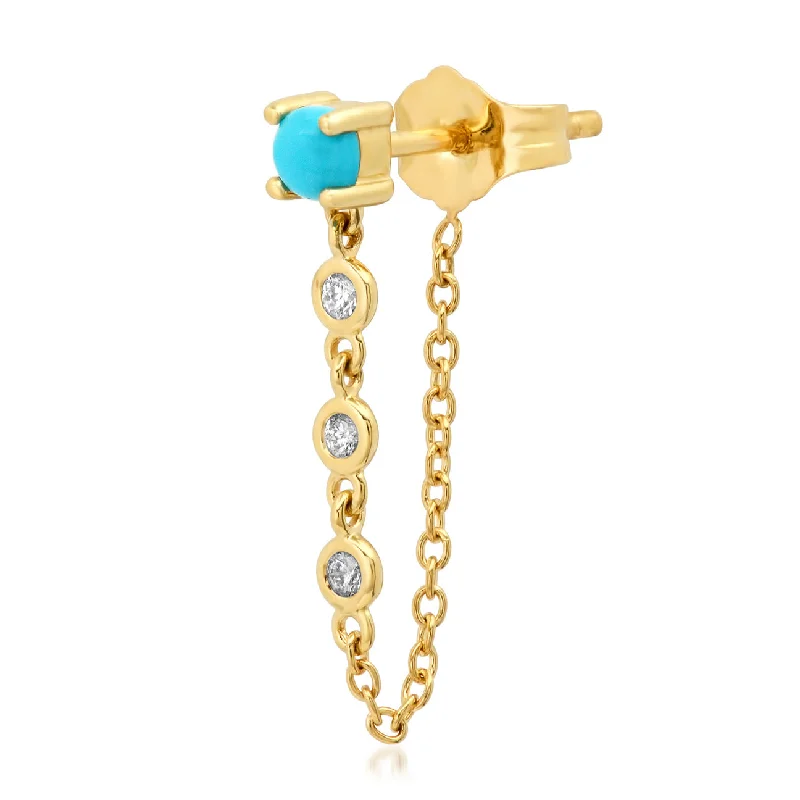 Exclusive Online Discounts On Stylish Jewelry Single Turquoise Stud with Diamond Chain Wrap Earrings