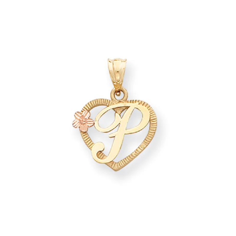 Customized Silver Jewelry For Unique Style 14k Two Tone Gold Grace Collection 15mm Heart Initial P Pendant Customized Silver Jewelry For Unique Style 14k Two Tone Gold Grace Collection 15mm Heart Initial P Pendant
