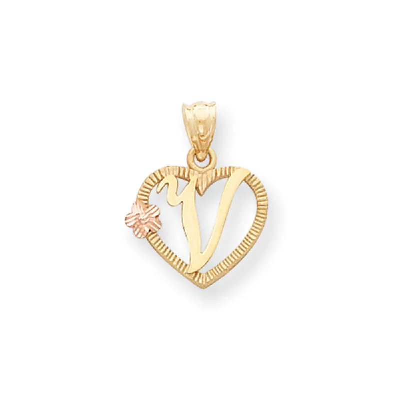 Personalized Jewelry Sale – Unique Gifts At Low Prices 14k Two Tone Gold Grace Collection 15mm Heart Initial V Pendant Personalized Jewelry Sale – Unique Gifts At Low Prices 14k Two Tone Gold Grace Collection 15mm Heart Initial V Pendant