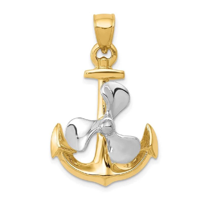 Bestselling Jewelry Now On Sale – Elevate Your Look 14k Two Tone Gold Polished Anchor and Spinning Propeller Pendant Bestselling Jewelry Now On Sale – Elevate Your Look 14k Two Tone Gold Polished Anchor and Spinning Propeller Pendant