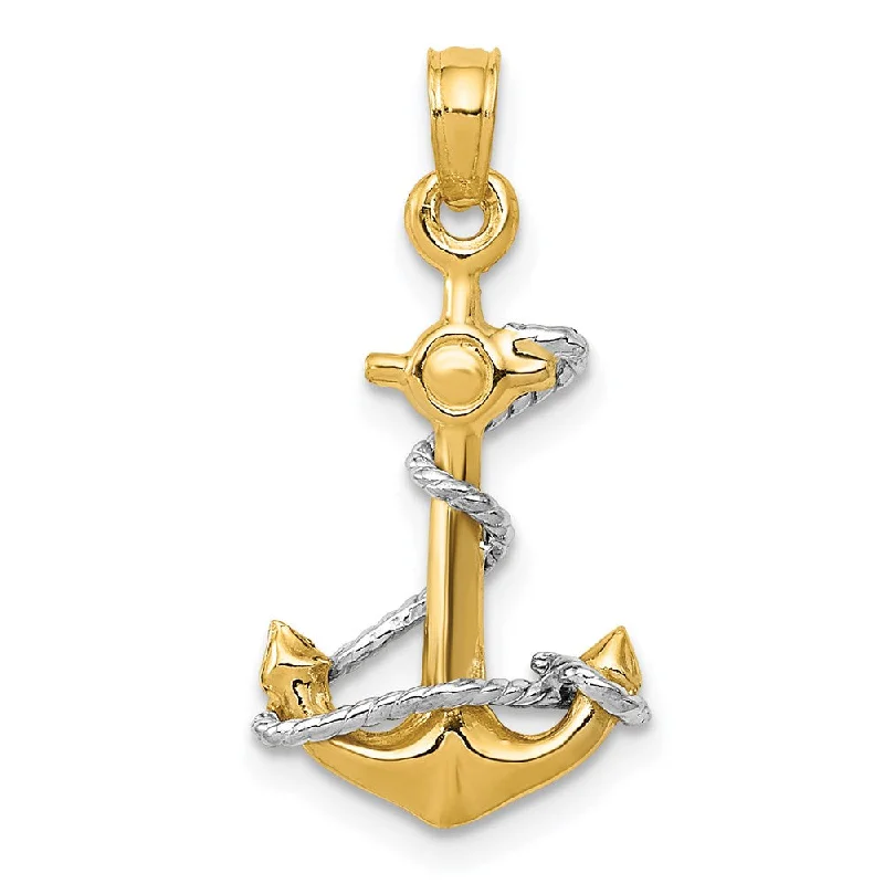 Grab Your Favorite Jewelry At The Lowest Prices 14k Two Tone Gold Small Anchor Adorned with a Rope Pendant