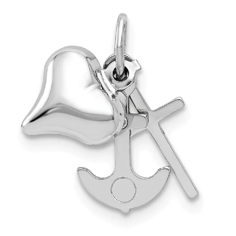 Classic And Modern Jewelry Styles On Sale 14k White Gold Faith, Hope and Charity Triple Charm or Pendant, 8mm