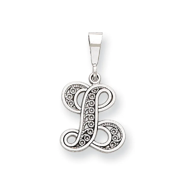 Affordable Elegance – Special Jewelry Sale Now Live 14k White Gold, Maci Collection, Filigree Script Initial L Pendant Affordable Elegance – Special Jewelry Sale Now Live 14k White Gold, Maci Collection, Filigree Script Initial L Pendant