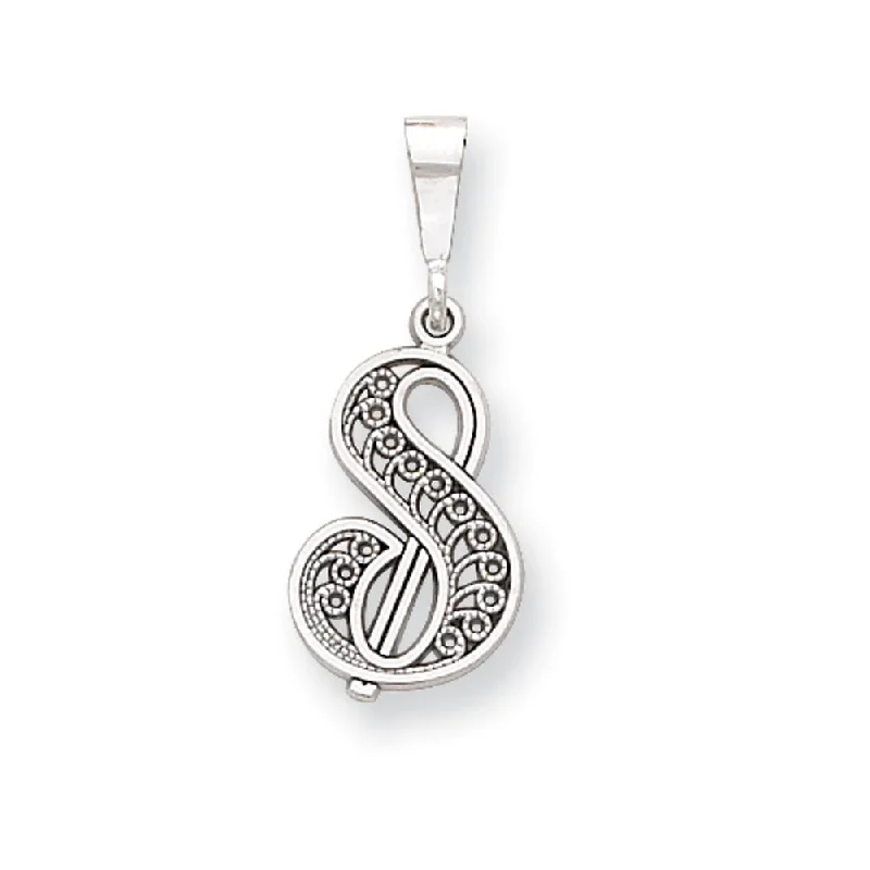 Romantic Heart-Shaped Jewelry For Special Gifts 14k White Gold, Maci Collection, Filigree Script Initial S Pendant Romantic Heart-Shaped Jewelry For Special Gifts 14k White Gold, Maci Collection, Filigree Script Initial S Pendant