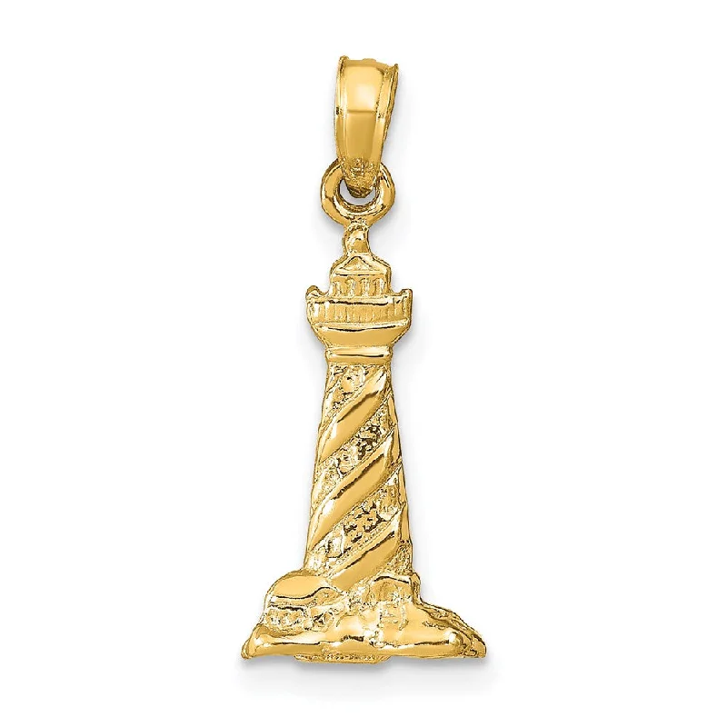 Handmade Pearl Jewelry For Timeless Elegance 14k Yellow Gold 3D Cape Hatteras Lighthouse Pendant Handmade Pearl Jewelry For Timeless Elegance 14k Yellow Gold 3D Cape Hatteras Lighthouse Pendant